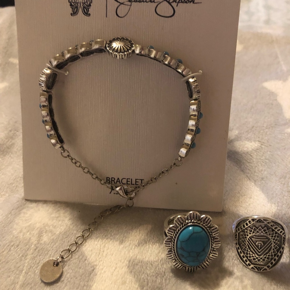 Jessica Simpson Silver Bracelet with Turquoise Oval Accent
